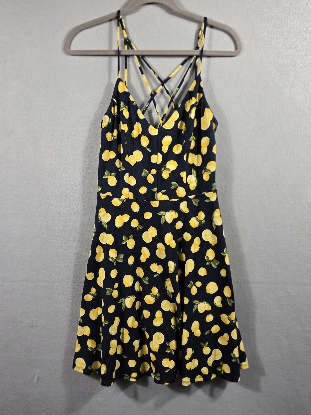 Nine Britton Lemon Print Cross-Back Sundress Medium